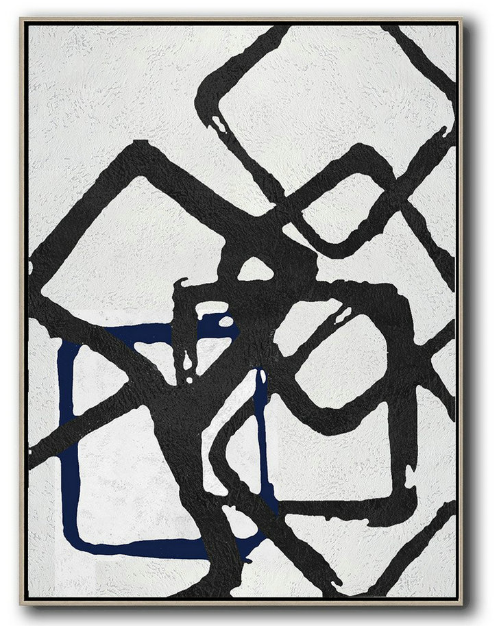 Large Abstract Wall Art,Black And White Geometric Art Minimal Painting On Canvas - Hand Paint Large Art